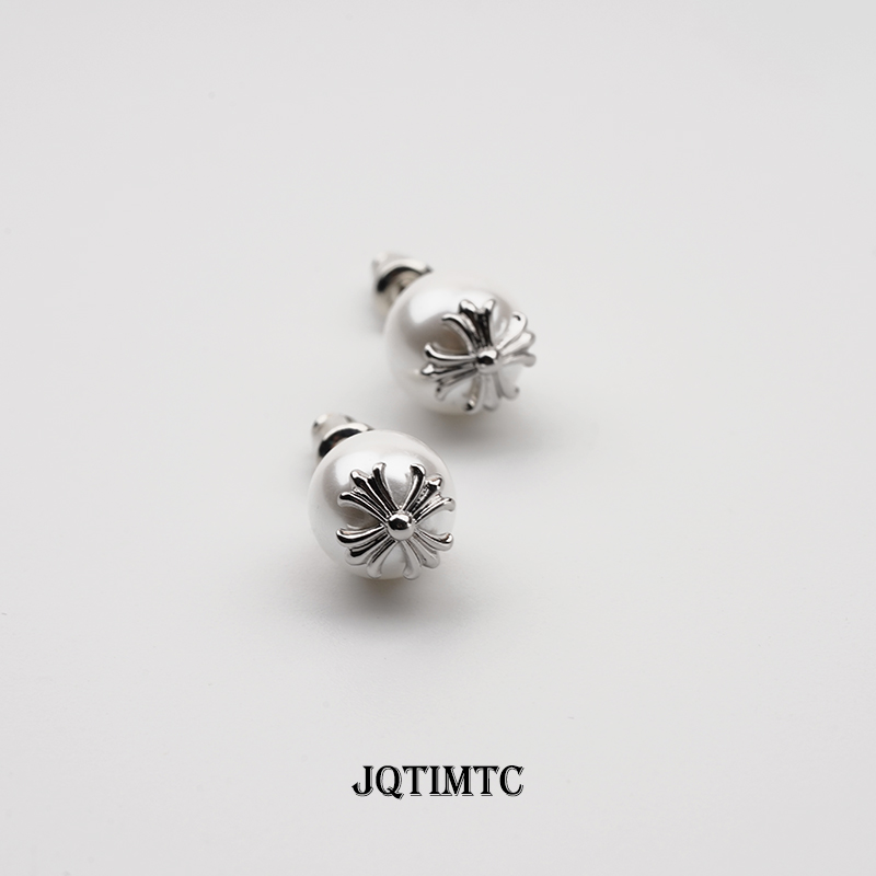 JQTIMTC《废墟》珍珠十字架设计s925银针合金朋克个性耳钉礼物