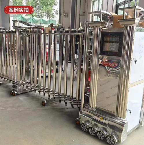 哇噢不锈钢电动伸缩门工地厂房学校单位遥控收缩全自动封板平移门