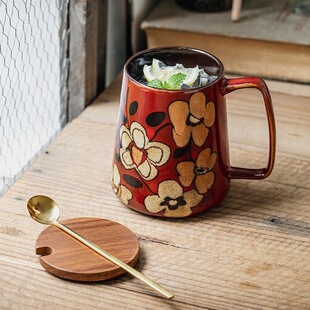 2025热销高颜值艺术感700ml办公大水杯中国风手绘杯子陶瓷马克杯/