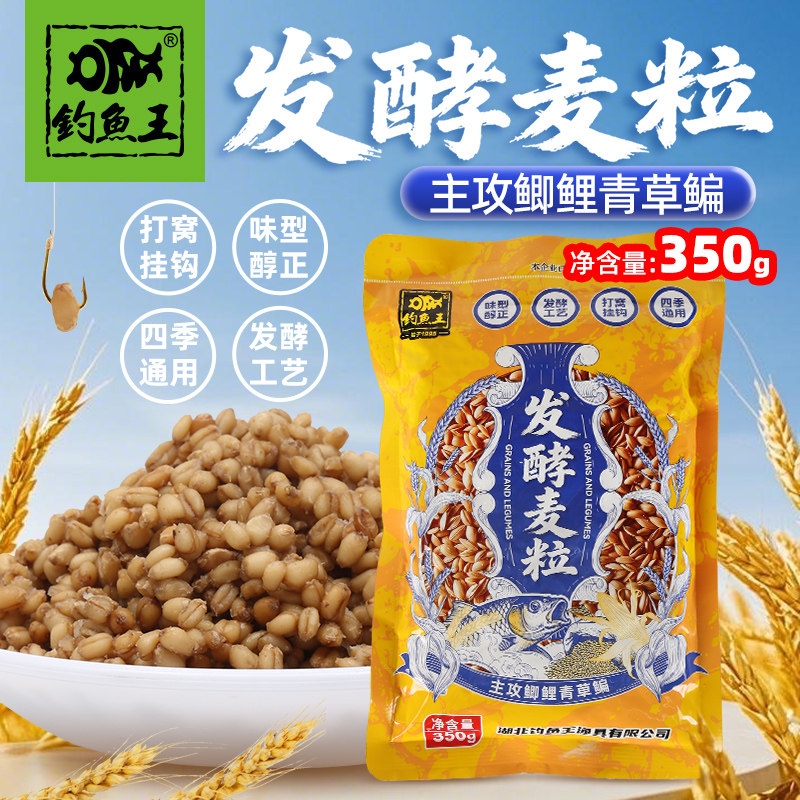 钓鱼王发酵麦粒鱼饵挂钩颗粒专攻大鲫鲤鱼野钓通杀小麦子粒钓饵