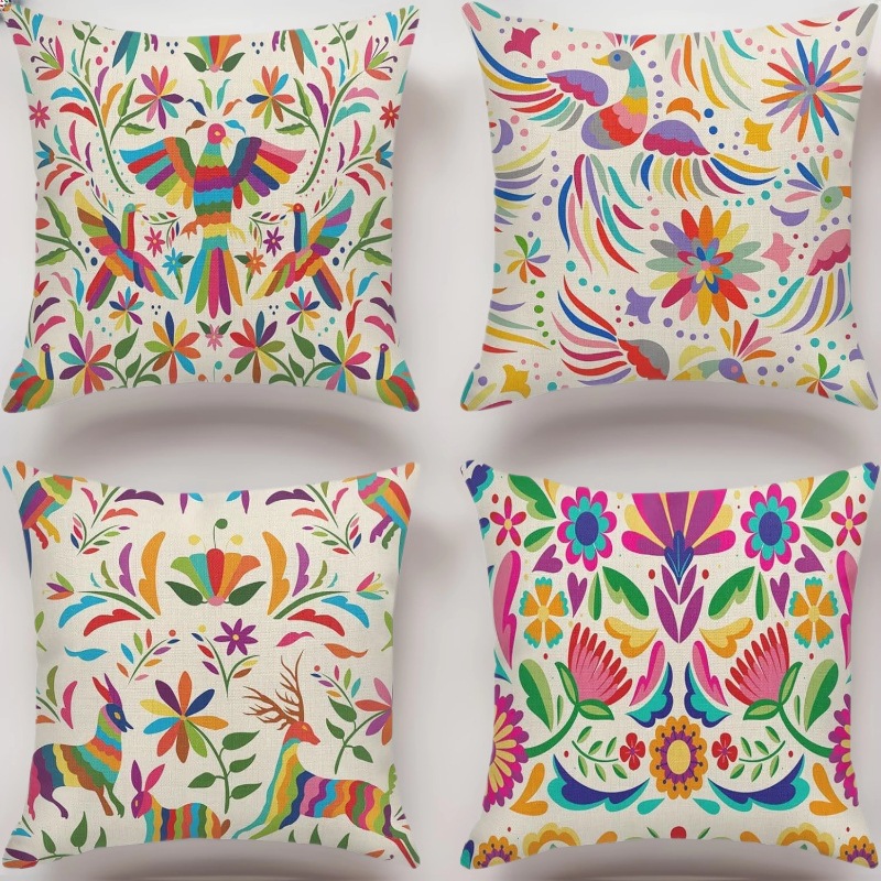 跨境亡灵节抱枕套花卉亚麻家居沙发床头靠垫套亚马逊柔软侧睡