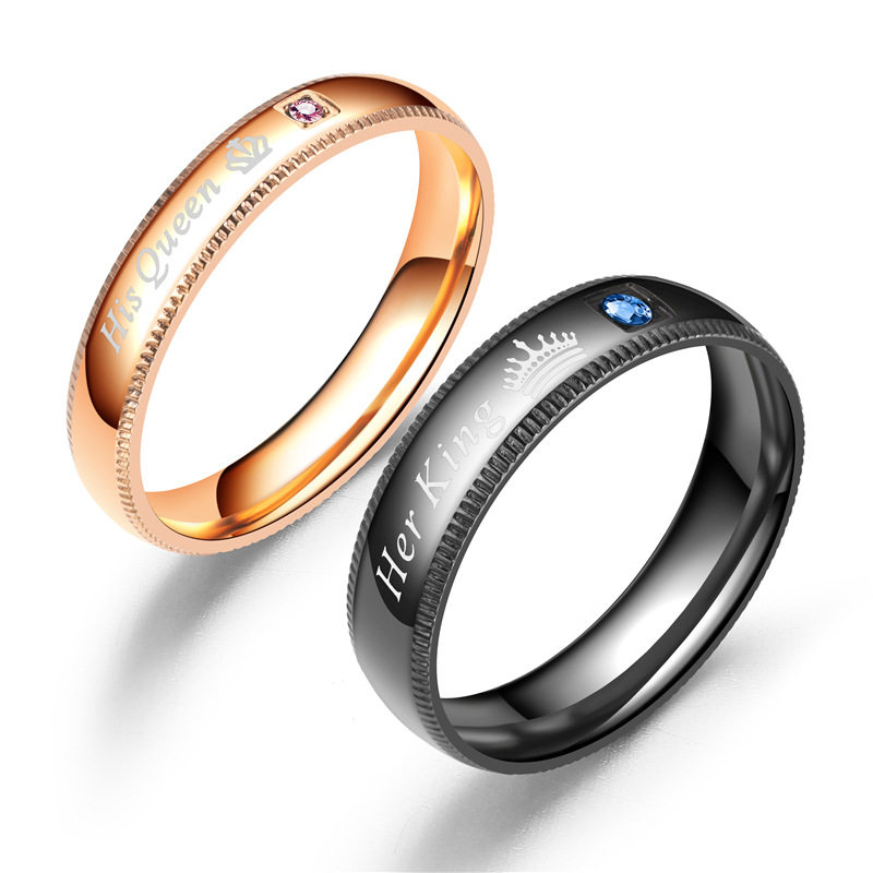 圣熙欧美跨境电商货源皇冠her King his Queen钛钢情侣戒指厂家