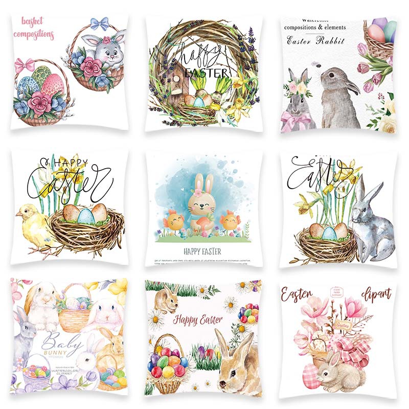 跨境复活节靠垫抱枕套兔子抱枕可爱动物沙发靠枕印花腰靠定制