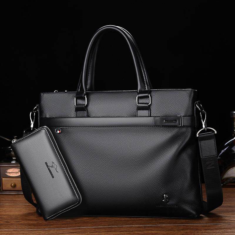跨境新款男士手提包头层牛皮商务公文包高级感真皮单肩斜挎电脑包