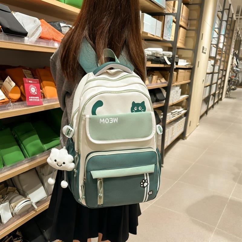 可爱猫咪双肩包女初中生韩版大容量电脑旅行背包高中大学生书包潮