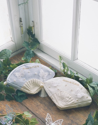 玫瑰日代 包拼邮Maison de fleur蝴蝶刺绣提花珍珠扇子流苏手拿包