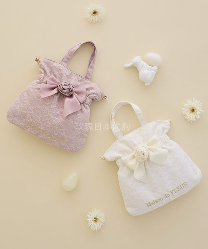 玫瑰日代现货maison de fleur蕾丝玫瑰花蝴蝶结刺绣斜挎包