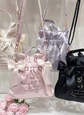 玫瑰日代现货maison de fleur新款浅色蝴蝶结缎面手提斜挎两用包