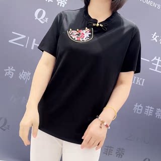 7788芮娜依莲夏季新款韩版修身显瘦胖MM大码女常规款短袖国风T恤