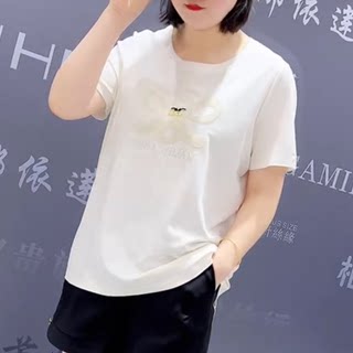 7773芮娜依莲夏季新款韩版宽松显瘦胖MM大码女装常规款短袖T恤潮