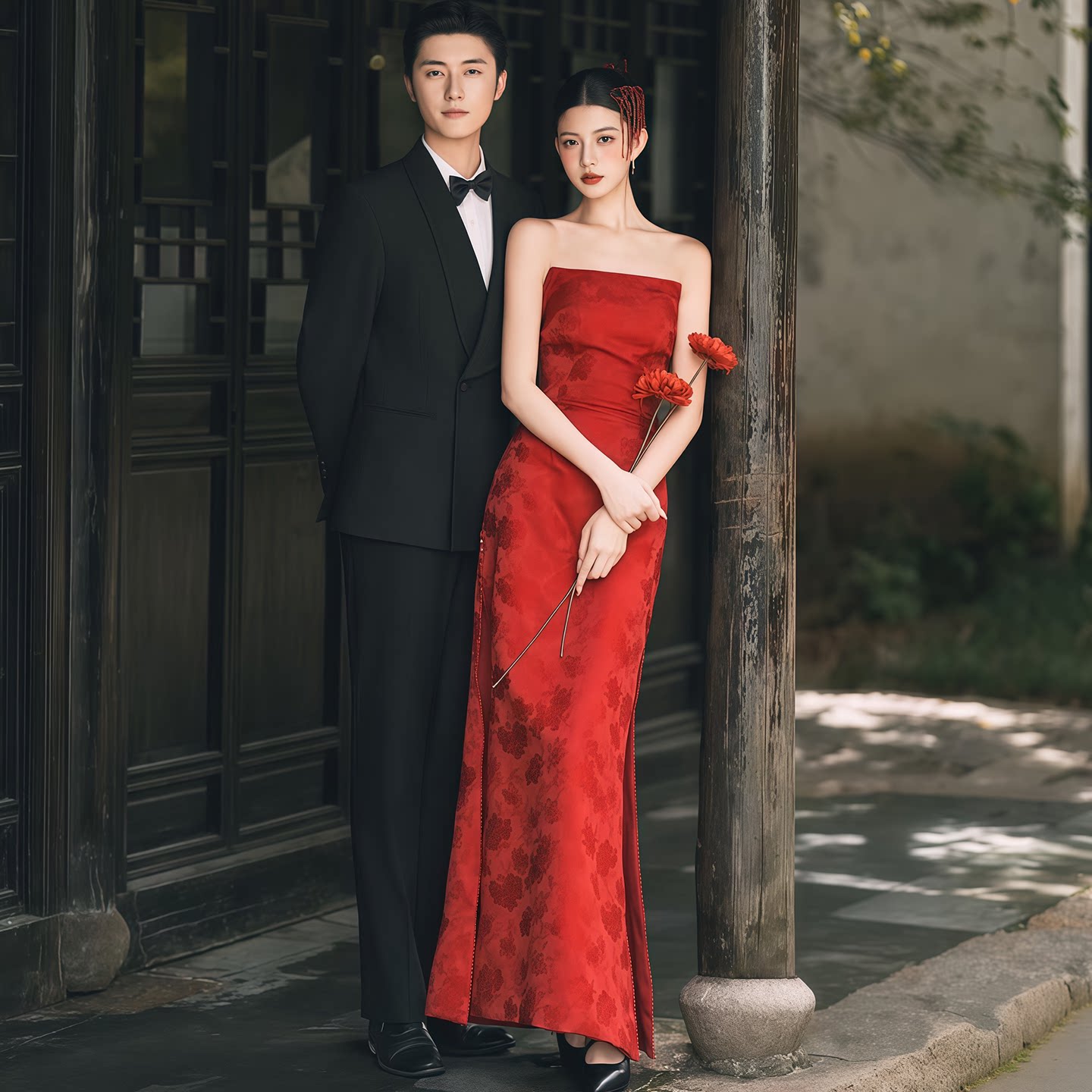 影楼主题婚纱2025新款新中式复古红色挂脖拖尾礼服旅拍摄影出门纱