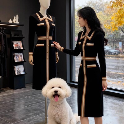法式高级感针织裙子女2026秋冬新款韩系穿搭显瘦气质收腰连衣裙女