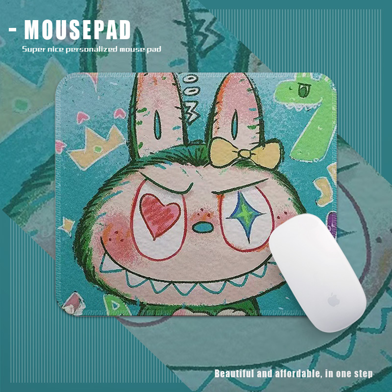 labubu卡通鼠标垫方形小号锁边加厚学生家用电竞游戏电脑键盘桌垫