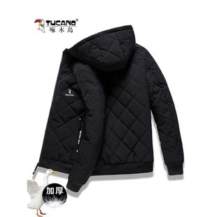 冬装 新款 连帽外套保暖羽绒棉服棉袄男 加绒加厚棉衣男士 啄木鸟冬季