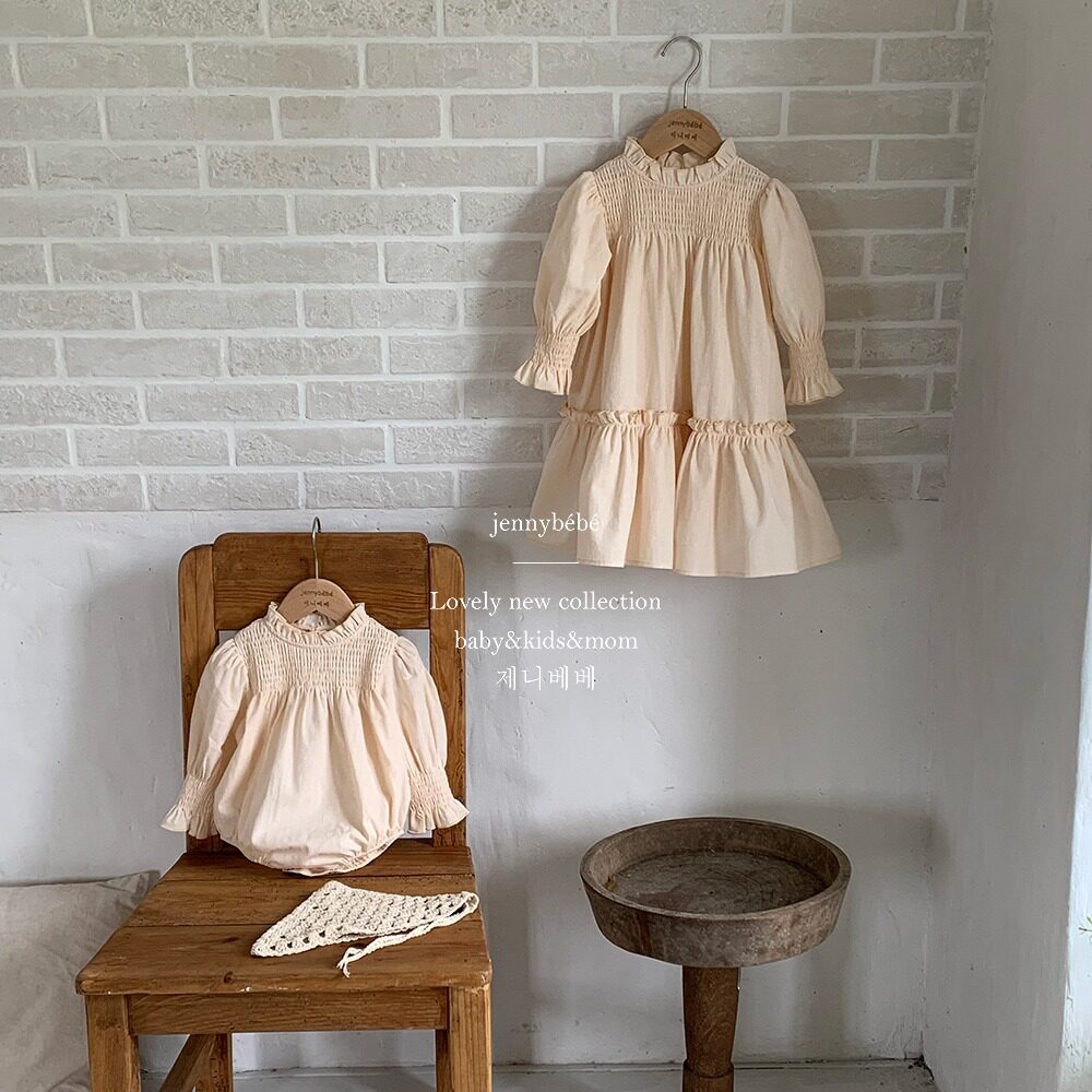 {jennybebe}春ins风婴儿韩系爬服女宝宝洋气打揽连衣裙韩版童装