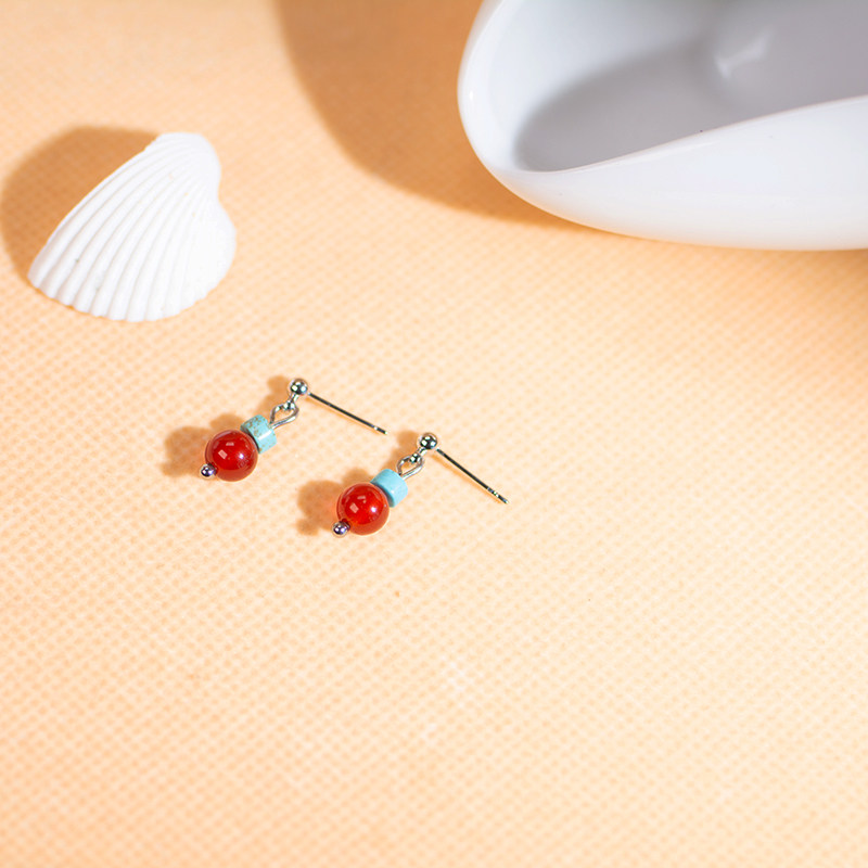 滇石记 耳尼泊尔藏式耳环钉女红玛瑙绿松石耳饰西藏旅游独特漂亮