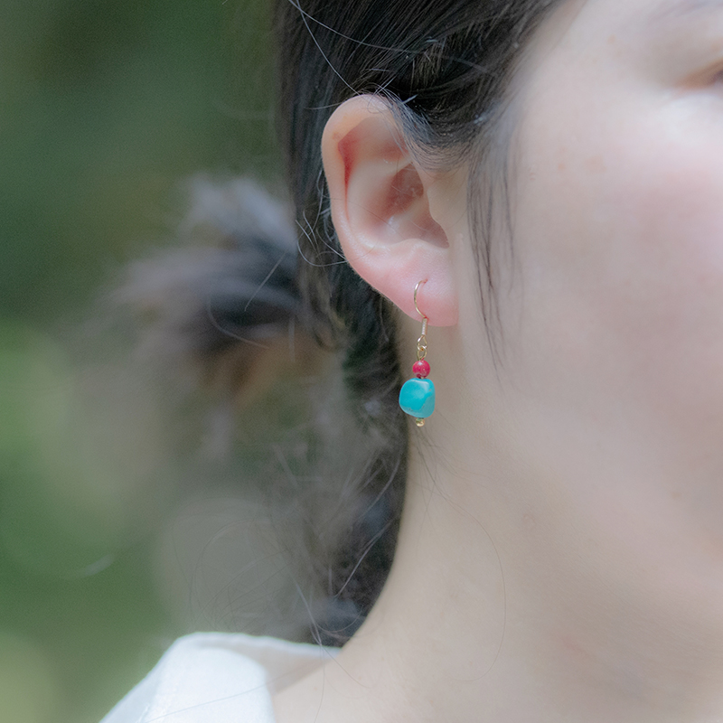 绿松石耳饰银藏族饰品云南耳坠藏式新中式国风耳环旅游配饰不对称