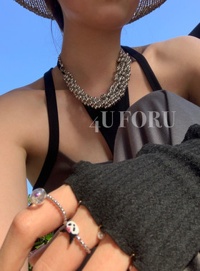 金属双链条月牙欧美个性时尚锁骨项链