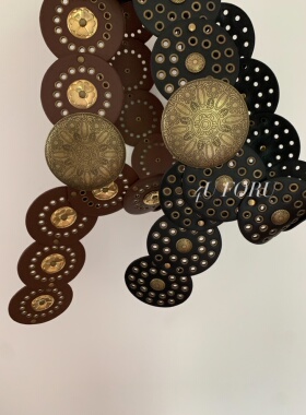 欧美复古风腰带西部牛仔个性小众设计镂空平扣时尚穿搭配饰腰带女