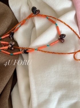 巴黎少女心蝴蝶结项链秋冬贝壳混搭锁骨时髦项链叠戴高级感项链