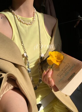 小众设计感项链复古风贝壳中长款独特不规则天然珍珠叠戴锁骨项链