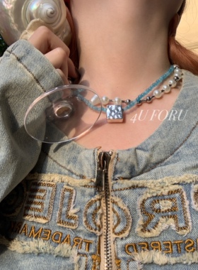 Ins风天然石项链手工串珠高级感项链小众设计珍珠金属串珠项链