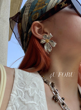 时尚个性复古耳环做旧冷淡风小雏菊银饰耳饰耳坠气质高级感耳环女