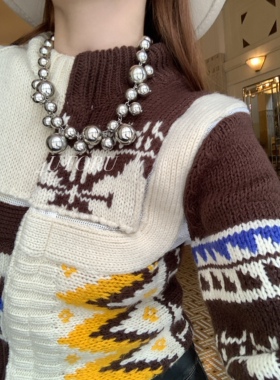 欧美时尚轻奢圆珠锁骨项链秋冬新款项链毛衣项链简约夸张大气设计