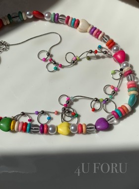 23/ss 小众清新款项链可爱甜美糖果豆豆系项链耳环cartoon组合