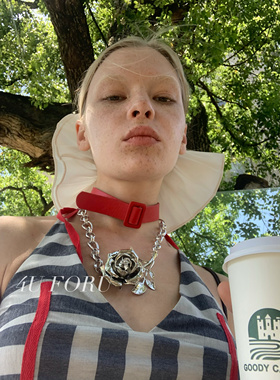 欧美小众复古金属立体玫瑰花朵吊坠短款锁骨项链