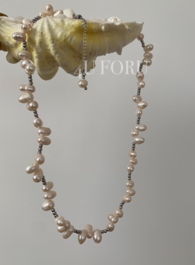 23/ss 小众设计简约时尚银豆拼淡水珍珠异形不规则珍珠气质项链女