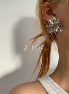 法式复古小众设计Ins款高级感冷淡风金银烟火夸张大花朵百搭耳环