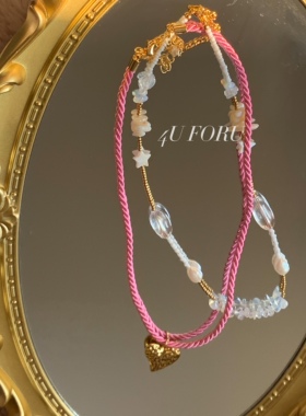 欧美时尚复古爱心项链巴洛克珍珠星星贝壳项链绳系高级感叠戴设计