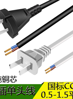 两插国标带插头电源线2芯1/1.5平方两项两孔二脚带线插头单头裸线
