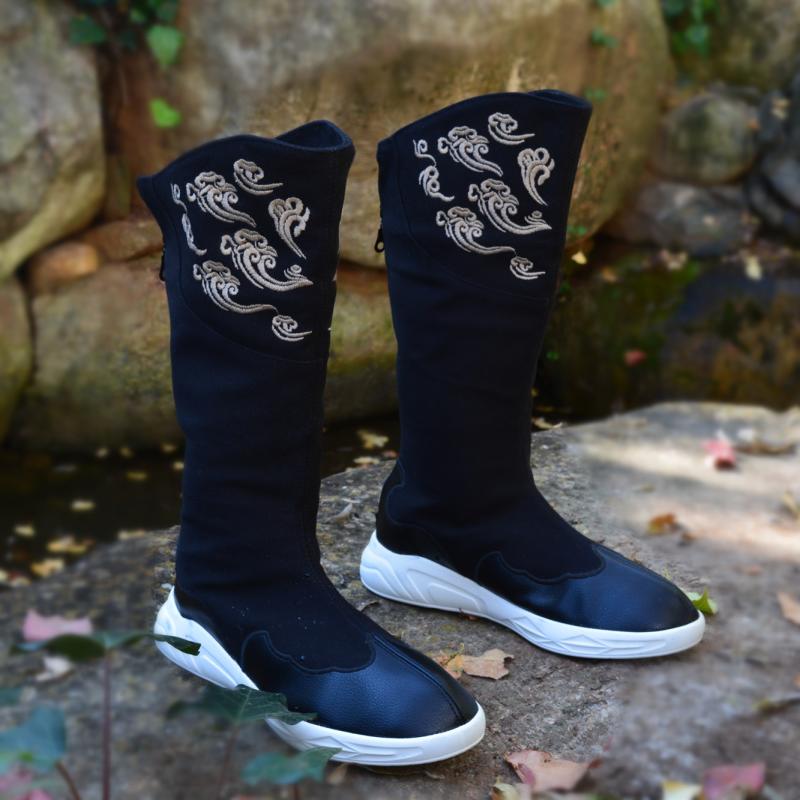 民族风祥云刺绣长筒靴保暖透气