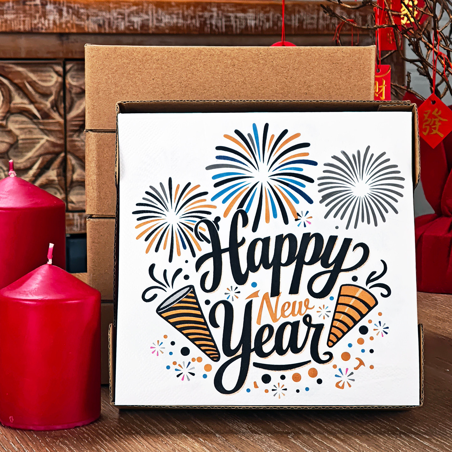 50张新年烟花图案印花餐巾纸加厚春节过年彩色纸巾元旦除夕纸餐垫,洗护清洁剂/卫生巾/纸/香薰,餐巾纸,淘宝优惠券,粉丝福利购,淘宝优惠卷