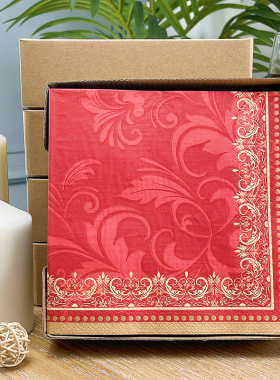 三层红色欧式印花餐巾纸酒店婚礼婚宴西餐杯花纸口布彩色纸巾50张