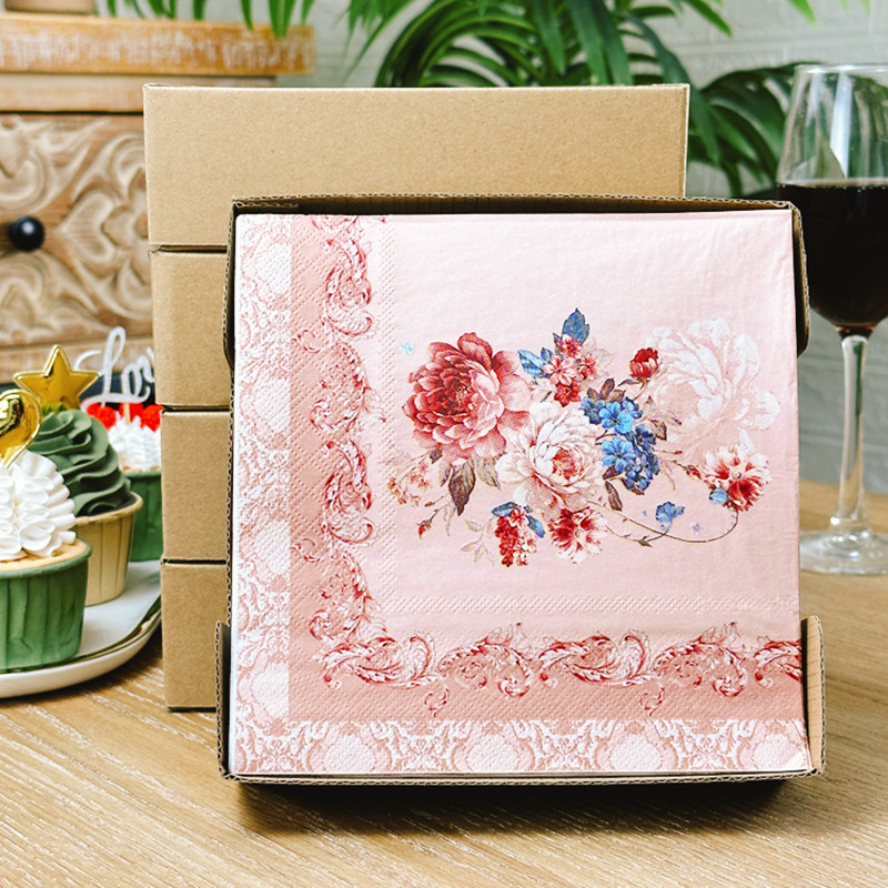 三层加厚欧式边框印花餐巾纸口布酒店餐厅家用粉色花彩色纸巾50张,洗护清洁剂/卫生巾/纸/香薰,餐巾纸,淘宝优惠券,粉丝福利购,淘宝优惠卷