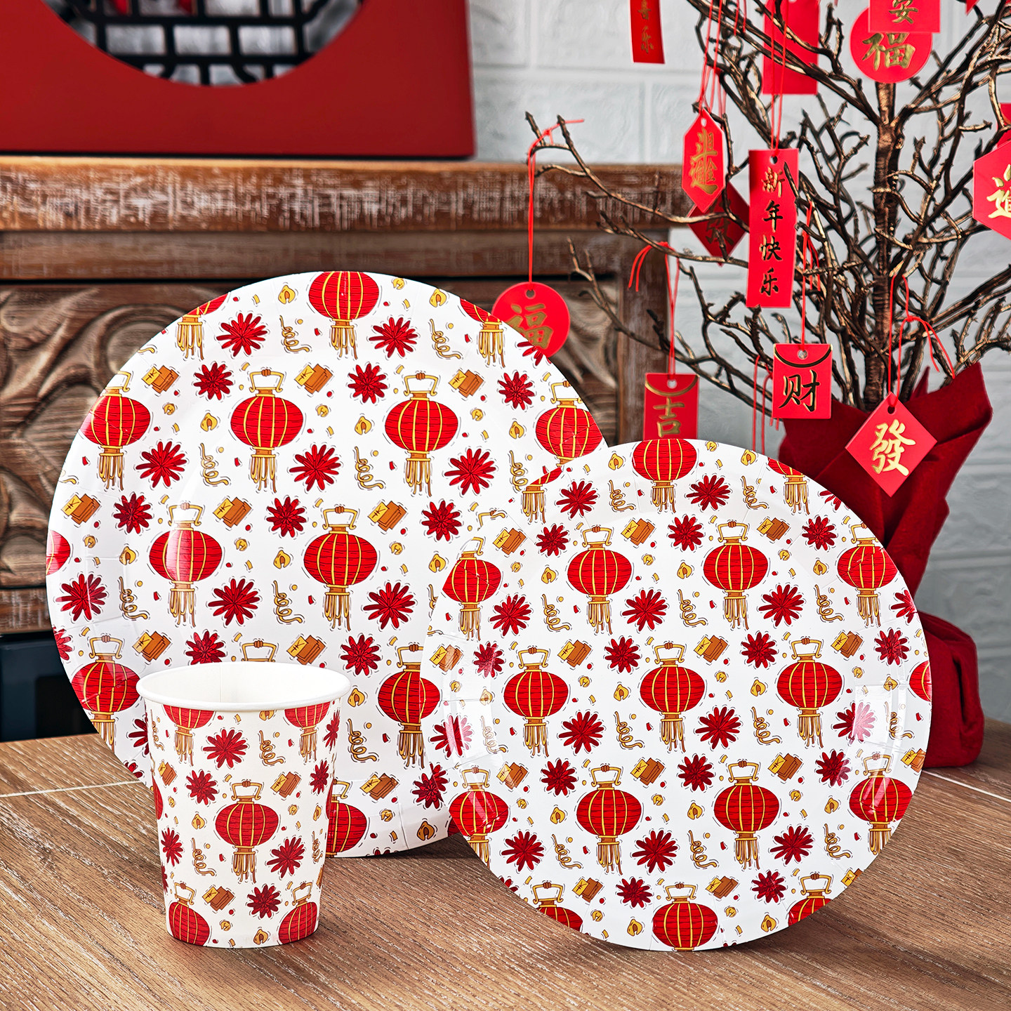 新年纸杯纸盘春节餐桌装饰喜庆灯笼元素餐具年夜饭年会布置干果盘,节庆用品/礼品,节日装扮用品,淘宝优惠券,粉丝福利购,淘宝优惠卷
