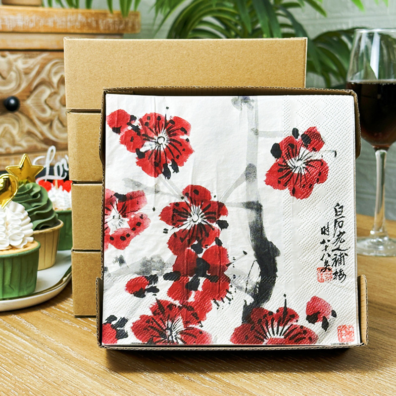 三层加厚国风印花餐巾纸餐桌纸餐垫国潮水墨画梅花彩色纸巾50张,洗护清洁剂/卫生巾/纸/香薰,餐巾纸,淘宝优惠券,粉丝福利购,淘宝优惠卷