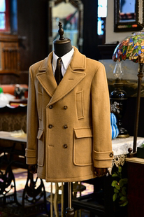 秋冬绅士经典 coat海军双排扣外套大衣 复古重磅羊毛呢pea