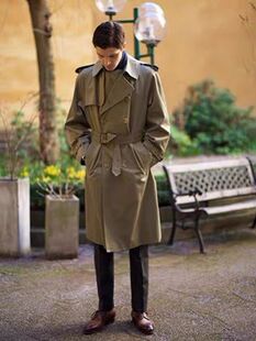 战壕风衣秋冬男中长款 子大衣潮 欧美双排扣商务外套英伦休闲插肩袖