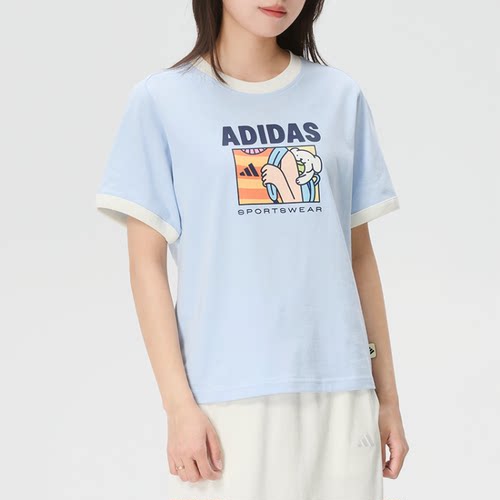 阿迪达斯女复古印花舒适休闲T恤