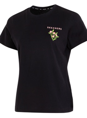 Skechers斯凯奇夏女士运动T恤圆领短袖舒适针织纯棉半袖L224W098