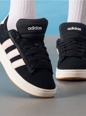 adidas阿迪达斯25新款女网球三条纹经典运动休闲板鞋黑色JQ3000