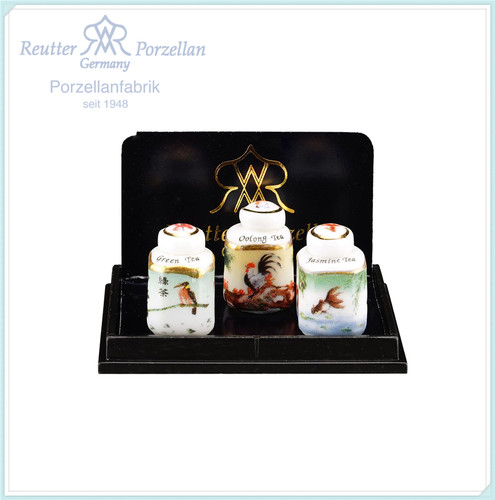 德国RUETTER PORZELLAN原装 1:12迷你微缩食玩茶叶缸三只套装