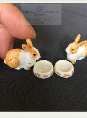 娃娃屋DOLLHOUSE1：12微缩袖珍陶瓷小兔盆子DIY 配件礼品德国正品