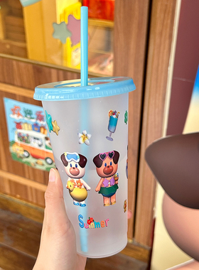 少女岛夏日海岛系列可循环使用pp5水杯大容量吸管杯便携奶茶