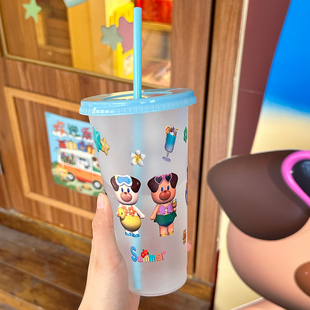 少女岛夏日海岛系列可循环使用pp5水杯大容量吸管杯便携奶茶