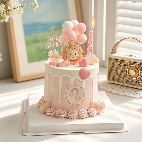 少女心狮子座生日蛋糕装饰